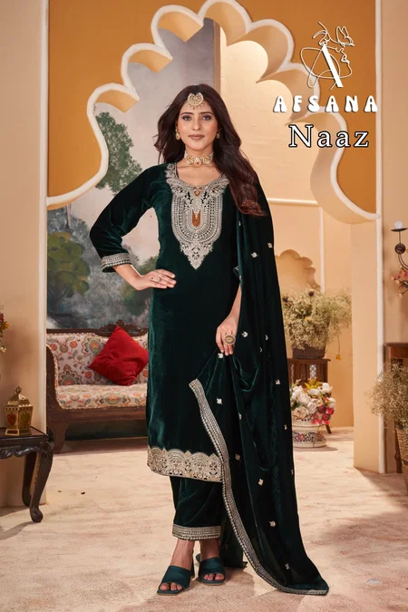 Naaz By Afsana Velvet Embroidery Readymade Suit Wholesale Shop In Surat
